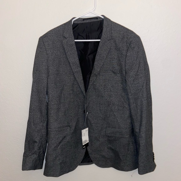 H&M vintage blazer charcoal dress coat suit long sleeve collared button jacket - Picture 3 of 10